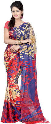 

Jaipur Kurti Printed Daily Wear Georgette Saree(Blue), Blue;maroon