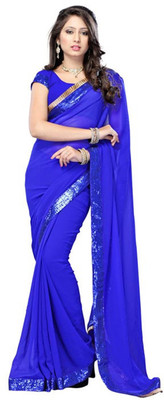 

Aksh Fashion Embroidered Fashion Handloom Georgette Saree(Blue)