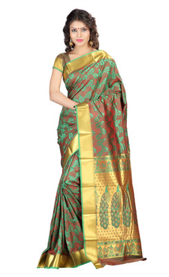 

Varkala Silk Sarees Woven Kanjivaram Jacquard Saree(Green, Red)