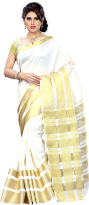 

Mimosa Solid Kanjivaram Silk Saree(White, Off-white