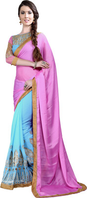 

Khoobee Self Design, Embroidered Fashion Georgette, Chiffon Saree(Pink, Blue), Blue;pink