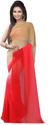 

Khoobee Self Design Fashion Georgette Saree(Beige, Red)