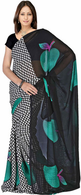 

Jaipur Kurti Printed Daily Wear Georgette Saree(Black, Green), Black;white