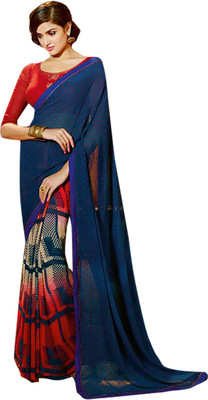 

Ishin Printed Fashion Georgette Saree(Blue), Blue & red