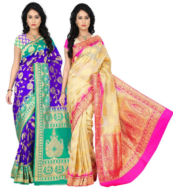 

Weavedeal Embellished Kanjivaram Silk Cotton Blend Saree(Pack of 2, Multicolor)