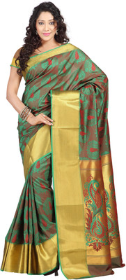 

Varkala Silk Sarees Woven Kanjivaram Jacquard Saree(Green)