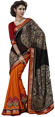 

Desi Butik Self Design Fashion Georgette Saree(Multicolor), Black;orange