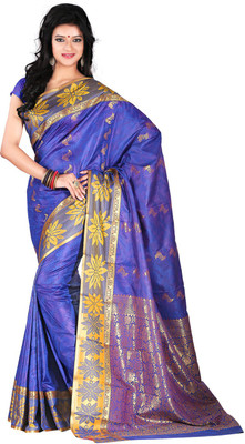 

Roopkala Silks Self Design Dharmavaram Art Silk Saree(Purple), Royal blue