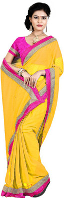 

Indian Wear Online Plain Fashion Chiffon Saree(Yellow)