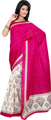

Jiya Self Design, Printed Fashion Art Silk Saree(Pink, White)