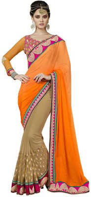 

Desi Butik Embellished Fashion Jacquard, Georgette Saree(Orange, Brown), Brown;orange