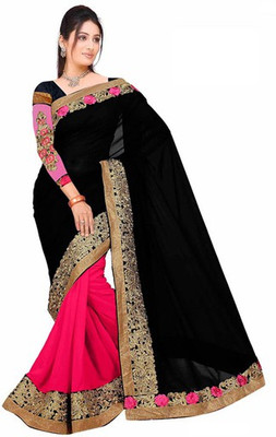 

Asha Fashion Embroidered Bollywood Georgette Saree(Pink, Black), Black;pink