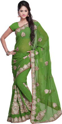 

Desi Butik Embroidered Fashion Art Silk Saree(Green)