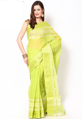 

Brishti Creations Woven Tangail Handloom Cotton Saree(Light Green)