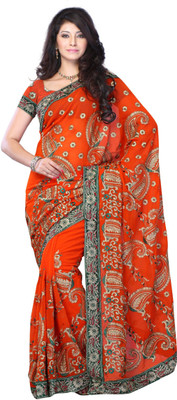 

JTInternational Self Design Fashion Jacquard, Georgette Saree(Orange)