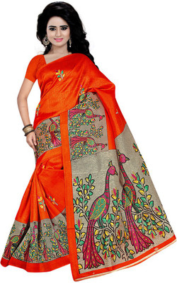 Party Wear Dresses Printed Fashion Cotton Saree(Orange)