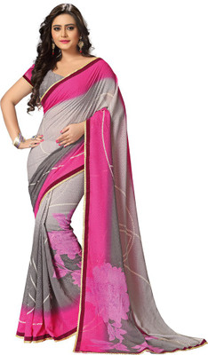 

Saara Printed Fashion Georgette Saree(Pink, Grey), Pink and grey