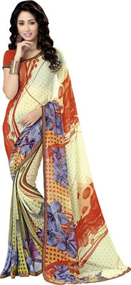 

Saara Printed Fashion Georgette Saree(White, Orange), Off-white;orange
