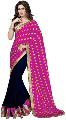 

Desi Butik Embroidered Fashion Georgette Saree(Pink, Blue), Pink and blue