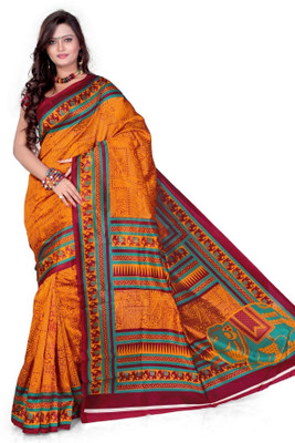 

Cenizas Printed Fashion Cotton Saree(Multicolor), Orange
