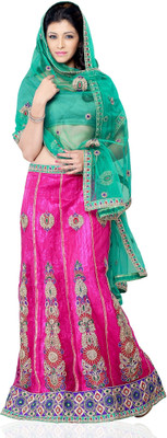 

JTInternational Self Design Fashion Net Saree(Pink), Multi color