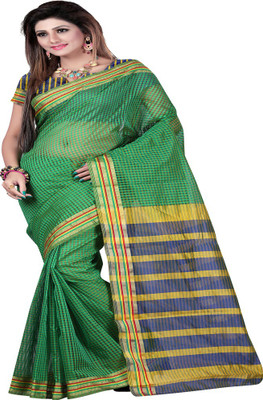 

Laxmi Pooja Printed Fashion Cotton Linen Blend Saree(Green), Blue