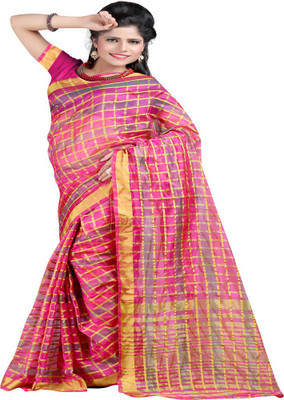 

Ansu Fashion Checkered Mysore Polycotton Saree(Multicolor), Pink