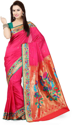 

Ishin Woven Fashion Poly Silk Saree(Pink)
