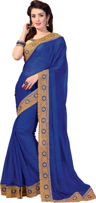 M.S.Retail Embroidered Fashion Chiffon Saree(Blue), Indigo