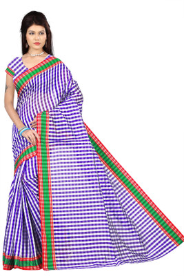 

Weavedeal Checkered Banarasi Cotton Saree(Purple