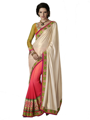 

Ewows Self Design Fashion Crepe, Jacquard Saree(Beige, Pink)