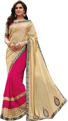 

Desi Butik Embroidered Fashion Georgette Saree(Pink, Beige), Pink and beige