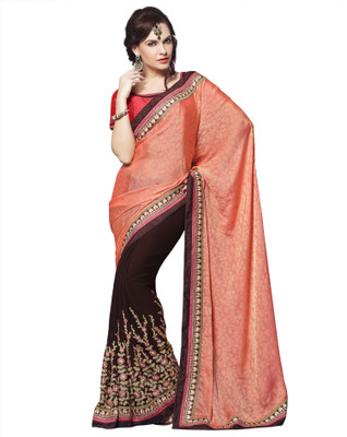 

Khushali Self Design, Embroidered, Embellished Fashion Georgette, Jacquard Saree(Pink, Brown, Red), Brown;pink;red