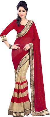 

Asha Fashion Polka Print Bollywood Georgette Saree(Red, Beige), Beige;red