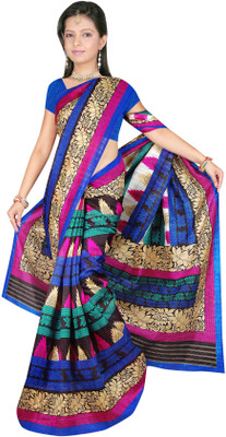 

Khoobee Printed Fashion Silk Saree(Blue, Multicolor)