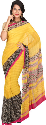 

EthnicQueen Floral Print, Solid Fashion Georgette Saree(Yellow, Pink), Pink;yellow