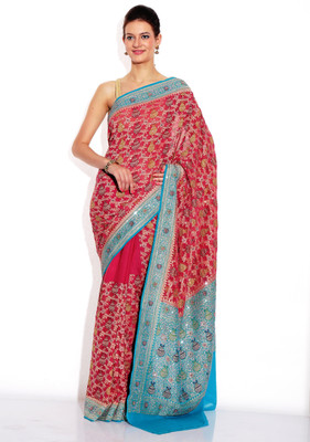 

Zain Textiles Woven Banarasi Jacquard Saree(Pink)