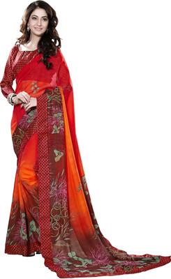 

Jiya Self Design, Printed Fashion Georgette Saree(Red, Multicolor), Multicolor;red
