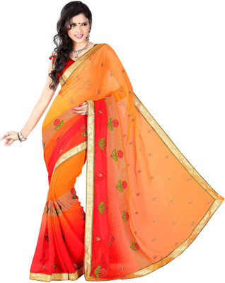 

Khoobee Embroidered Fashion Chiffon Saree(Orange), Fanta