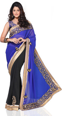 

Chirag Sarees Solid Bollywood Georgette Saree(Blue), Blue+black
