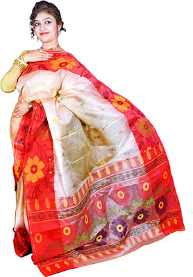 

Kakali Self Design Phulia Handloom Tussar Silk Saree(Gold, Red)