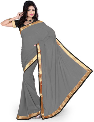 

Party Wear Dresses Plain Fashion Georgette Saree(Grey)