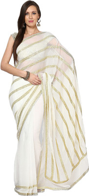 

Asha Fashion Solid Fashion Pure Chiffon Saree(White)