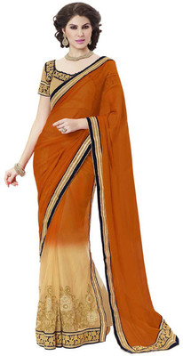 

Desi Butik Embroidered Fashion Chiffon, Net Saree(Orange)