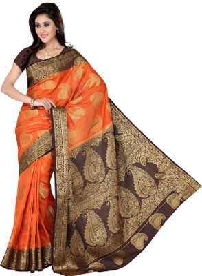 

Ishin Printed Fashion Polyester Saree(Orange, Brown), Brown;orange
