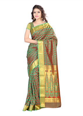 

Varkala Silk Sarees Woven Kanjivaram Jacquard Saree(Green, Red)