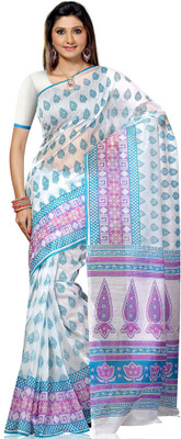 

Shelina Printed Fashion Cotton Saree(White)