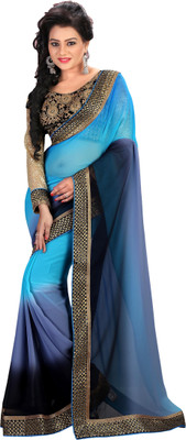 

M.S.Retail Embroidered Fashion Handloom Chiffon Saree(Blue)