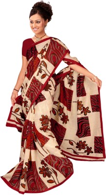 Vardan PRINTS Printed Bollywood Cotton Blend Saree(Red, Beige)