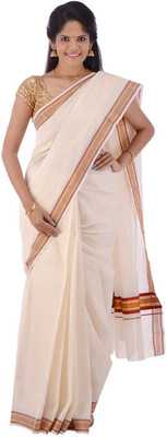 

Fashionkiosks Self Design Balarampuram Handloom Cotton Saree(Multicolor), Cream